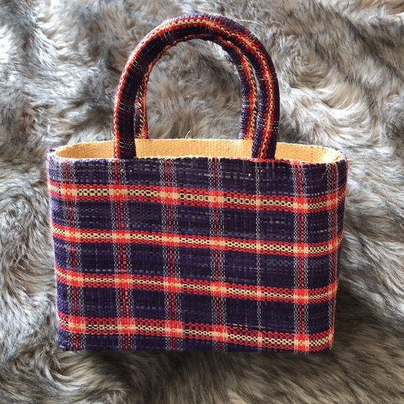 Other - 3/$15 Basket Plaid Raffia Straw woven purse